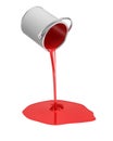 3d rendering of a red paint bucket overturned with paint leaking out into a puddle isolated on white background Royalty Free Stock Photo