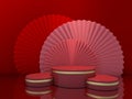 3d rendering of red  podium stage for product and showcase presentation, Chinese New Year   concept Royalty Free Stock Photo