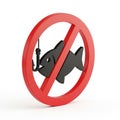 3D Red Prohibition Sign with a Black Fish on a Hook on White Background no fishing forbidden Royalty Free Stock Photo