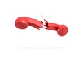 3d rendering of a red retro phone receiver broken in half on a white background.