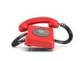 3d rendering of a red retro phone with a round rotary dial that rings with the phone itself and the handle lifted up Royalty Free Stock Photo