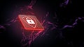 3D Rendering of Red shield logo on microchip with glowing background. Concept of business security.