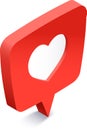 3d rendering of a red speech bubble with a white heart representing a like notification on a social media platform Royalty Free Stock Photo