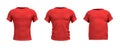 3d rendering of a red T-shirt in realistic slim, muscular and fat shape in front view on white background.