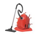 3d rendering of red vacuum cleaner with melting plastic isolated on white background.