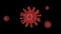 3D rendering of a red virus with tubes isolated on a black background. Illustration of the dangerous covid-19 coronavirus, drawing Royalty Free Stock Photo