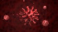 3D rendering of a red virus with tubes and tentacles on a red background. Illustration of the dangerous covid-19 coronavirus, Royalty Free Stock Photo