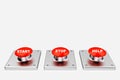 3D rendering. Red web buttons with start, stop, help. Royalty Free Stock Photo
