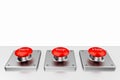 3D rendering. Red web buttons with start, stop, help. Royalty Free Stock Photo