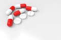 3d rendering. red and white medicine pills on copy space white background Royalty Free Stock Photo