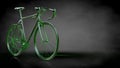 3d rendering of a reflective bike with green outlined lines as b