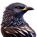 3d rendering of a reflective starling isolated on white background. AI generated