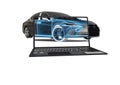 3D rendering representing an x-ray of a car with a laptop