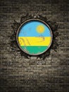 Old Republic of Rwanda flag in brick wall