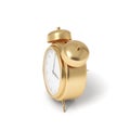 3d rendering of a retro alarm clock covered in gold standing on a white background.