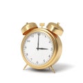 3d rendering of a retro alarm clock covered in gold standing on a white background.