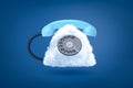 3d rendering of retro dial phone with white cloud instead of case on blue background Royalty Free Stock Photo