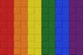 3d rendering. retro lgbt rainbow mosaic color style square tile pattern wall design background.