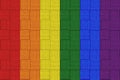 3d rendering. retro lgbt rainbow mosaic color style square tile pattern wall design background.