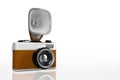 3d rendering of a retro vintage camera with flash on top isolate