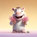 Super Cute Capybara Tale Rhinoceros Singing And Smiling With Corn In Hand On Colored Background