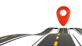 3D rendering road map with location pin icon, GPS travel route, navigation mark, transportation place point, Destination point