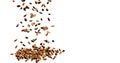 3D rendering of roasted coffee beans falling down isolated in white Royalty Free Stock Photo