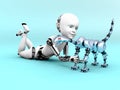 3D rendering of a robot child playing.