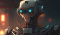 3D rendering robot in a dark space. Futuristic background.