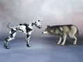 3D rendering of a robot dog meeting a wolf