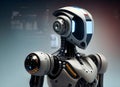 3d rendering robot with eyeglasses on the dark blue background. Generative AI Royalty Free Stock Photo