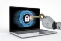 Robot unlock with key Royalty Free Stock Photo