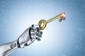 Robot unlock with key Royalty Free Stock Photo