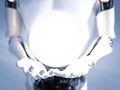 3D rendering of robot hands with energy sphere hovering above