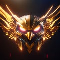 3d rendering of a robot head with golden wings on a dark background AI Generated