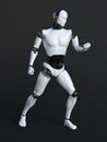 3D rendering of a robot man in a victory pose.