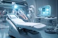 3d rendering of a robot in an operating room with medical equipment, A futuristic image of robotic surgery, AI Generated