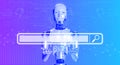 3d rendering robot showing virtual hologram of search engine bar with empty space for searching with digital data background. Royalty Free Stock Photo