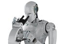 Robot work on microscope Royalty Free Stock Photo