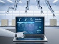 Robot working with notebook Royalty Free Stock Photo