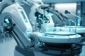 3d rendering robot working in the operating room,blue toned image, A futuristic image of robotic surgery, AI Generated