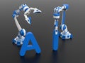 3D rendering - robotic arms forming AI text Royalty Free Stock Photo