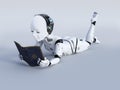 3D rendering of robotic child reading a book