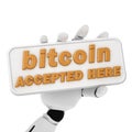 3d rendering of robotic hand hold plate with text of bitcoin a Royalty Free Stock Photo