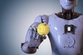 Robot holding gold bitcoin