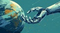 3D rendering robotic hand touching planet earth. Artificial intelligence concept. Generative AI Royalty Free Stock Photo