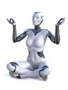 3D rendering of robotic woman meditating nr 1