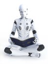 3D rendering of robotic woman sitting down reading