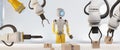 3d rendering robots carry boxes on conveyor belt 3d-illustration