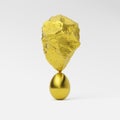 3d rendering a rock above an egg in balance on a white background, a sculpture of gold Royalty Free Stock Photo